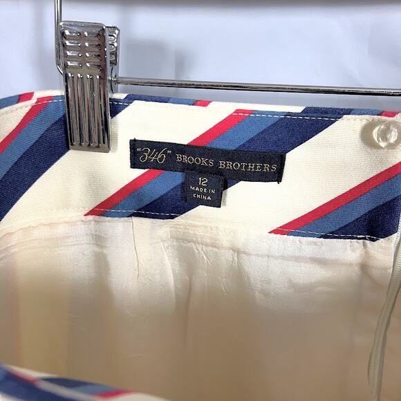 Brooks Brothers 346 Striped Mini Skirt Cotton Blend Cream Blue Red Women sz 12 - Picture 2 of 7